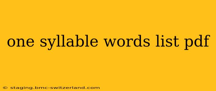one syllable words list pdf